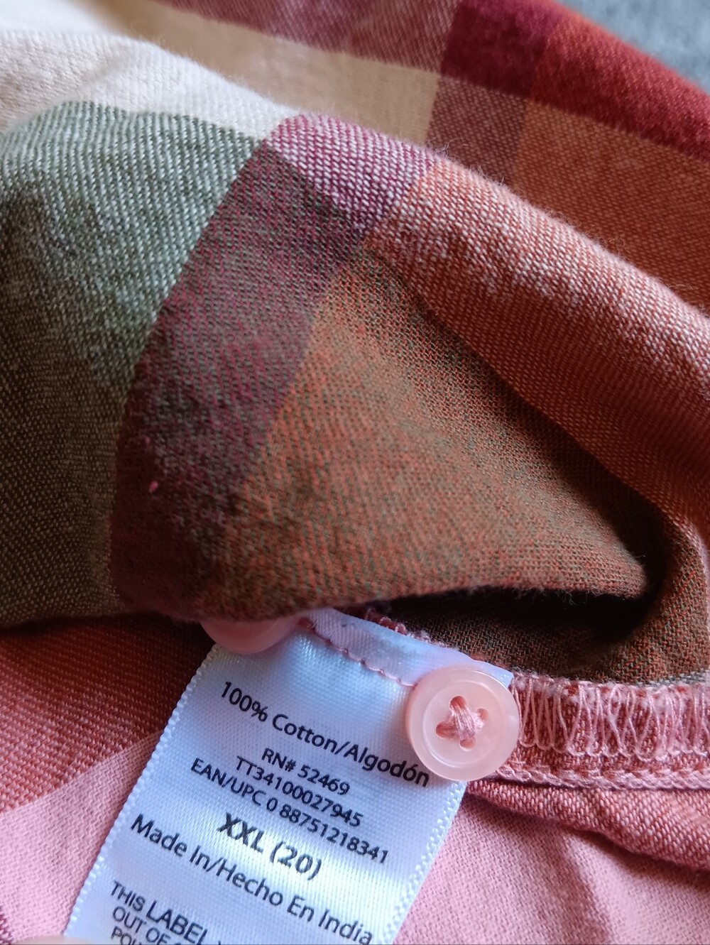 XXL Womens Pink & Rust Plaid Button-Up Shirt By Time & Tru, Plus Size Fall Top - Picture 5 of 6